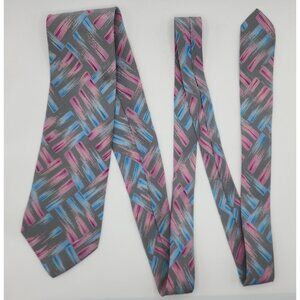 Geometric Tie by Secours Necktie Gray Pink Silk 3" Wide 58" Long